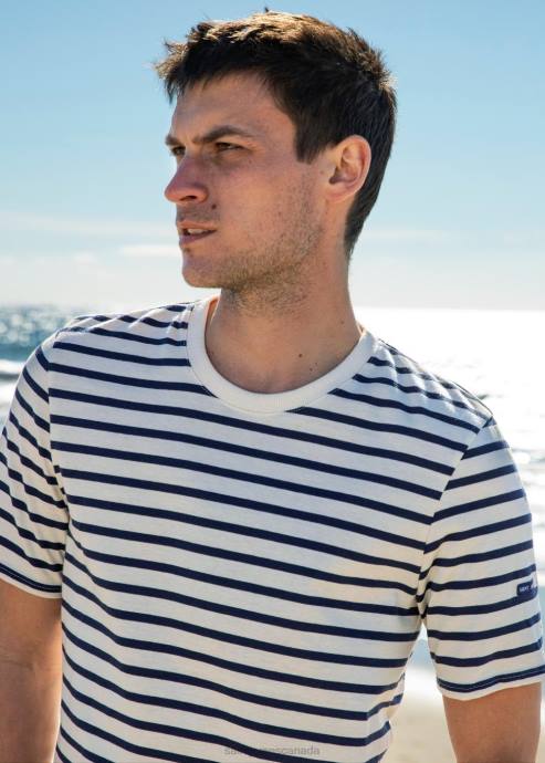 Saint James Men PLOUIDER V4HD142 Breton T-Shirt Crew Neck 100% Cotton ECRU/NAVY - Image 1