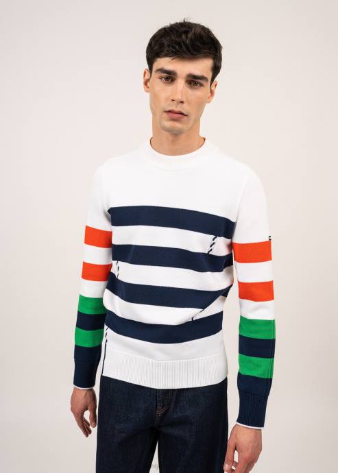 Saint James Men VAUVERT V4HD144 Color-Block Striped Cotton Sweater WHITE/MULTICO - Image 2