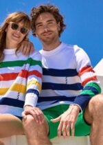 Saint James Men VAUVERT V4HD144 Color-Block Striped Cotton Sweater WHITE/MULTICO