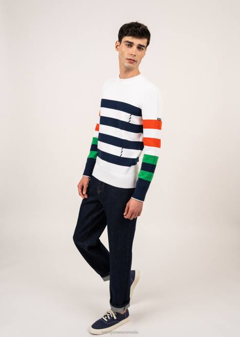 Saint James Men VAUVERT V4HD144 Color-Block Striped Cotton Sweater WHITE/MULTICO - Image 3