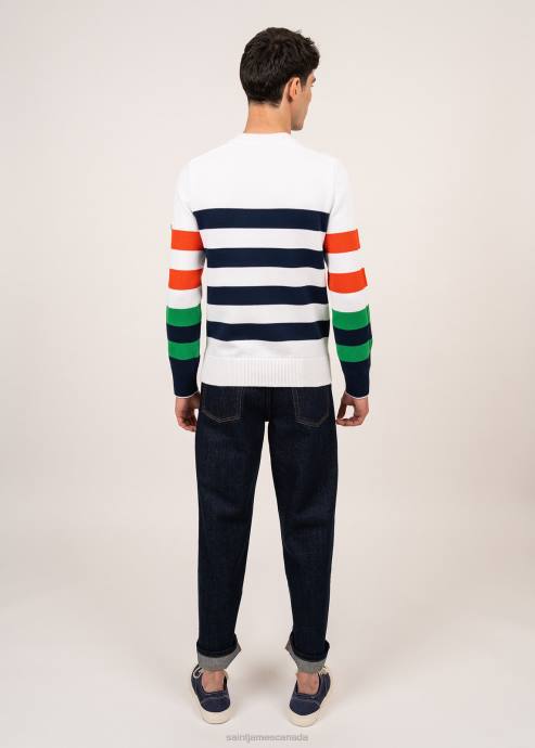 Saint James Men VAUVERT V4HD144 Color-Block Striped Cotton Sweater WHITE/MULTICO - Image 4