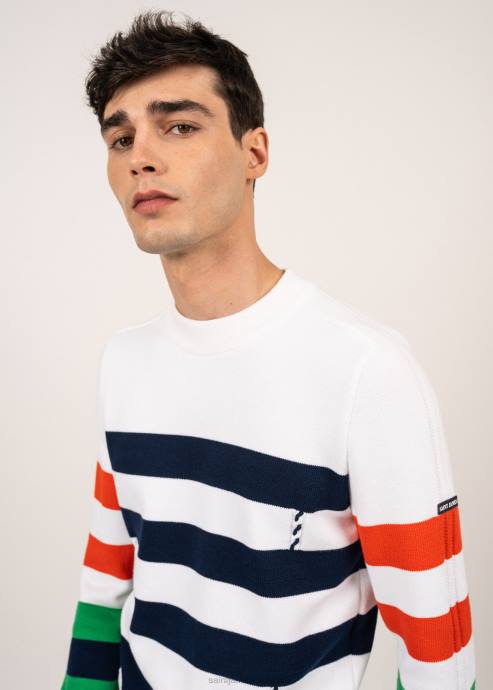 Saint James Men VAUVERT V4HD144 Color-Block Striped Cotton Sweater WHITE/MULTICO - Image 5