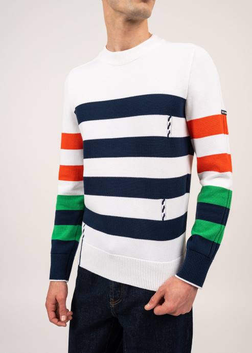 Saint James Men VAUVERT V4HD144 Color-Block Striped Cotton Sweater WHITE/MULTICO - Image 6