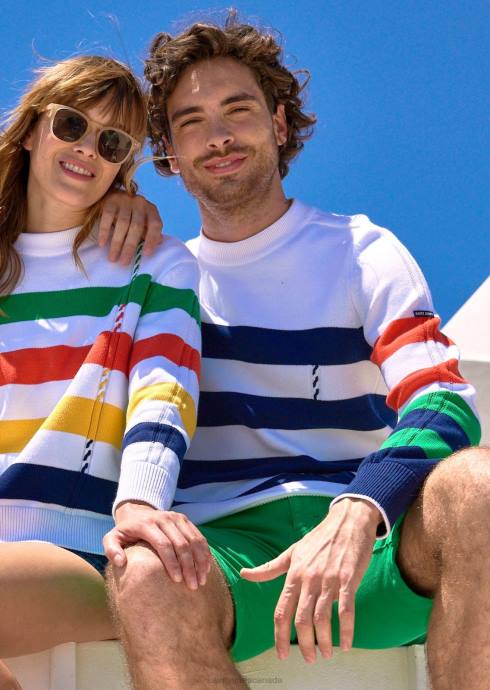 saint_james_men_vauvert_v4hd144_color_block_striped_cotton_sweater_white_multico.jpg Saint James Men VAUVERT V4HD144 Color-Block Striped Cotton Sweater WHITE/MULTICO - Image 1