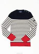 Saint James Unisex BIARRITZ V4HD21 Tricolor Nautical Sweater by Room 502 NAVY/WHITE/RED - Image 2