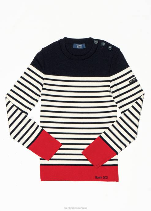 Saint James Unisex BIARRITZ V4HD21 Tricolor Nautical Sweater by Room 502 NAVY/WHITE/RED - Image 2