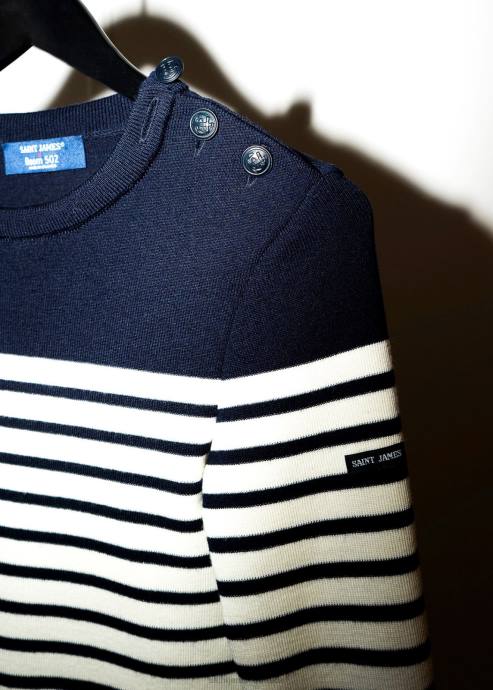 Saint James Unisex BIARRITZ V4HD21 Tricolor Nautical Sweater by Room 502 NAVY/WHITE/RED - Image 3