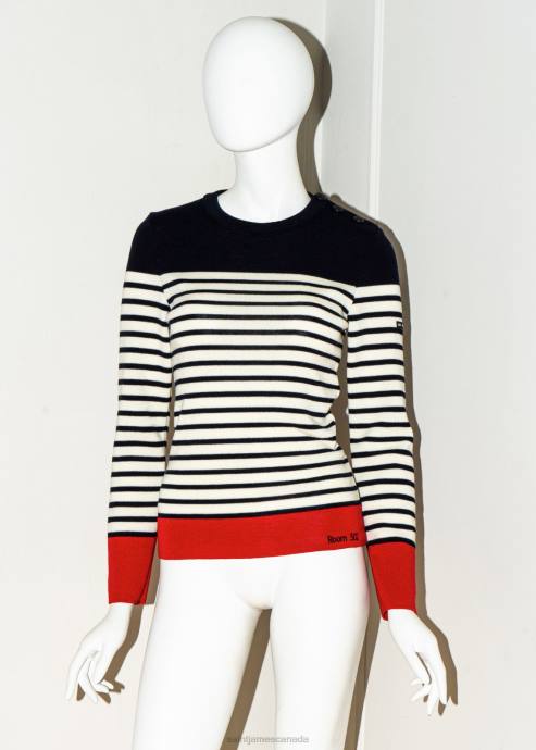 Saint James Unisex BIARRITZ V4HD21 Tricolor Nautical Sweater by Room 502 NAVY/WHITE/RED - Image 4