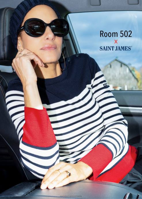 Saint James Unisex BIARRITZ V4HD21 Tricolor Nautical Sweater by Room 502 NAVY/WHITE/RED - Image 1