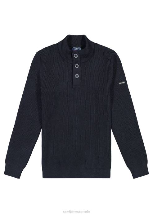 Saint James Unisex BOURBOULE V4HD163 Mock Neck Button Pullover Sweater Comfort Fit NAVY - Image 1