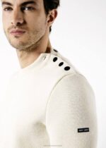 Saint James Unisex CANCALE V4HD155 Wool Fisherman Sweater with Button Shoulder Loose Fit ECRU - Image 2