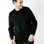 Saint James Unisex CANCALE V4HD164 Wool Fisherman Sweater with Button Shoulder Loose Fit BLACK