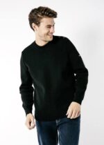 Saint James Unisex CANCALE V4HD164 Wool Fisherman Sweater with Button Shoulder Loose Fit BLACK