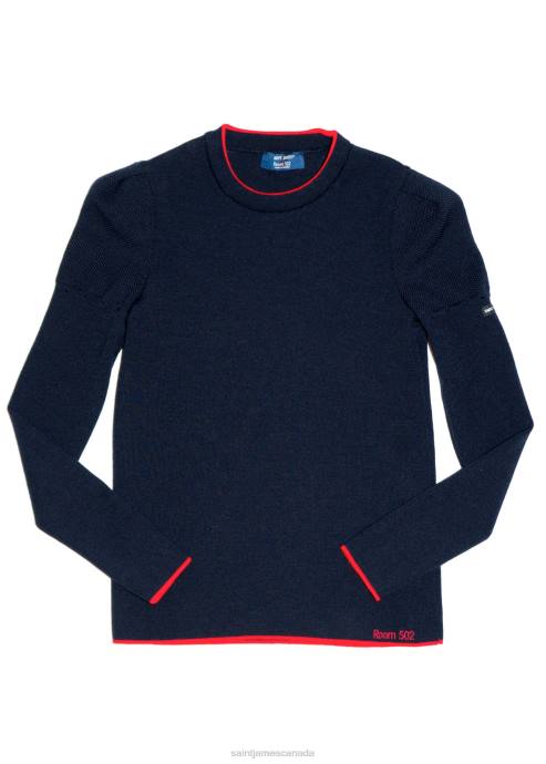 Saint James Unisex CAP FERRET V4HD20 Puff Sleeve Merino Sweater by Room 502 NAVY/RED - Image 2