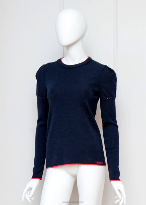 Saint James Unisex CAP FERRET V4HD20 Puff Sleeve Merino Sweater by Room 502 NAVY/RED - Image 4