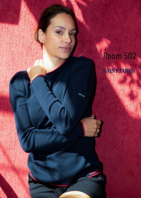 saint_james_unisex_cap_ferret_v4hd20_puff_sleeve_merino_sweater_by_room_502_navy_red.jpg Saint James Unisex CAP FERRET V4HD20 Puff Sleeve Merino Sweater by Room 502 NAVY/RED - Image 1