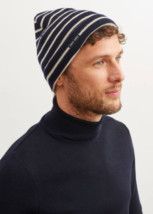 Saint James Unisex CARTIER V4HD70 Nautical Striped Wool Blend Beanie NAVY/IVORY - Image 3