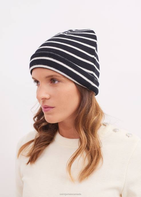 Saint James Unisex CARTIER V4HD70 Nautical Striped Wool Blend Beanie NAVY/IVORY - Image 4
