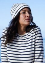 Saint James Unisex CARTIER V4HD87 Nautical Striped Wool Blend Beanie IVORY/NAVY
