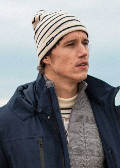 Saint James Unisex CARTIER V4HD87 Nautical Striped Wool Blend Beanie IVORY/NAVY - Image 3