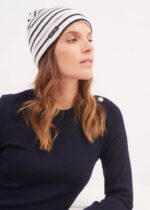 Saint James Unisex CARTIER V4HD87 Nautical Striped Wool Blend Beanie IVORY/NAVY - Image 4