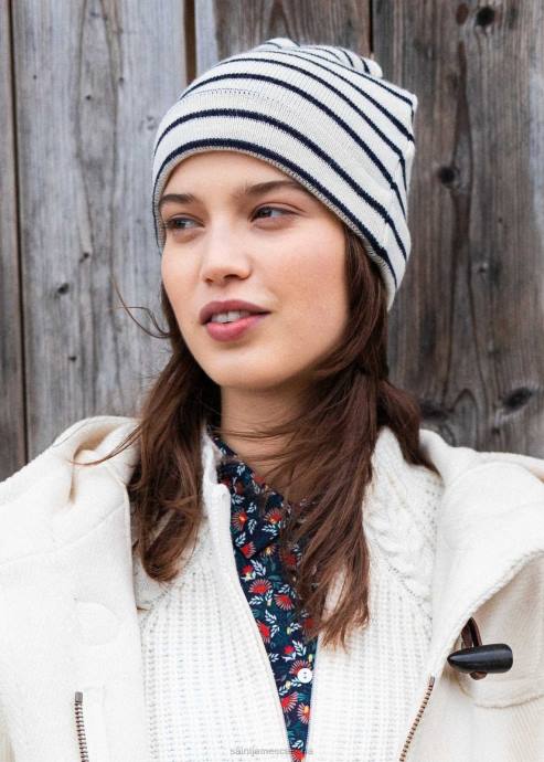 Saint James Unisex CARTIER V4HD87 Nautical Striped Wool Blend Beanie IVORY/NAVY - Image 6