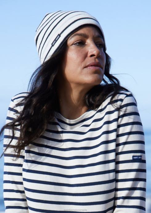 saint_james_unisex_cartier_v4hd87_nautical_striped_wool_blend_beanie_ivory_navy.jpg Saint James Unisex CARTIER V4HD87 Nautical Striped Wool Blend Beanie IVORY/NAVY - Image 1