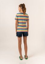 Saint James Unisex CREANCES V4HD2 Striped Tee With Short Sleeves And V-Neck I Made of Recycled Anti-UV Microfiber WHITE/NAVY/YELLOW/TANGERINE - Image 3