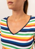 Saint James Unisex CREANCES V4HD2 Striped Tee With Short Sleeves And V-Neck I Made of Recycled Anti-UV Microfiber WHITE/NAVY/YELLOW/TANGERINE - Image 5