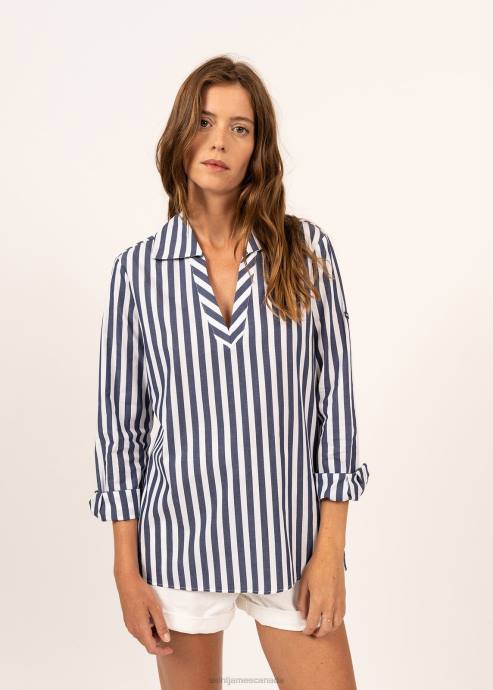 Saint James Unisex EMY V4HD14 Striped Blouse With Long Sleeves WHITE/ROYAL BLUE - Image 3