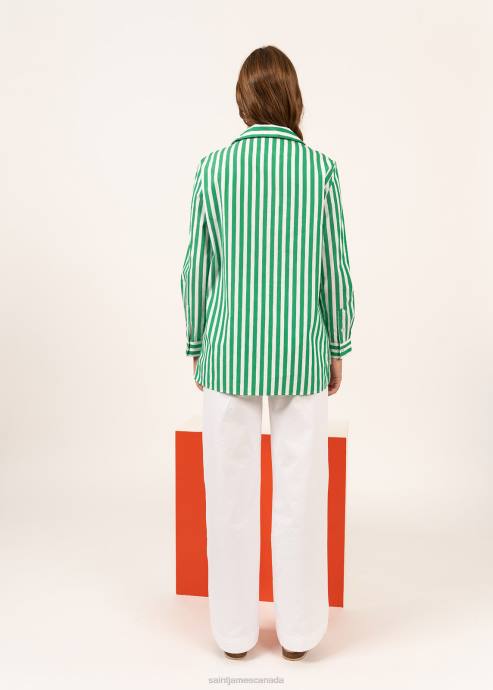 Saint James Unisex EMY V4HD5 Striped Blouse With Long Sleeves WHITE/GREEN - Image 2