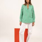 Saint James Unisex EMY V4HD5 Striped Blouse With Long Sleeves WHITE/GREEN