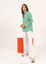 Saint James Unisex EMY V4HD5 Striped Blouse With Long Sleeves WHITE/GREEN - Image 3