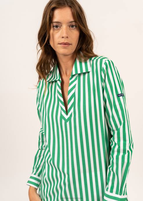 Saint James Unisex EMY V4HD5 Striped Blouse With Long Sleeves WHITE/GREEN - Image 4