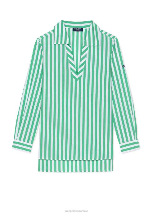 Saint James Unisex EMY V4HD5 Striped Blouse With Long Sleeves WHITE/GREEN - Image 7