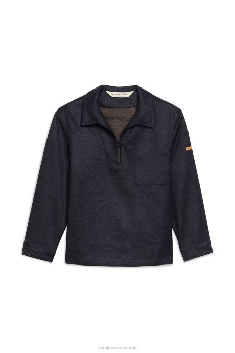 Saint James Unisex HISTOIRE V4HD170 Fisherman's Smock by Atelier Tuffery Hemp and Merino Wool BLUE - Image 2