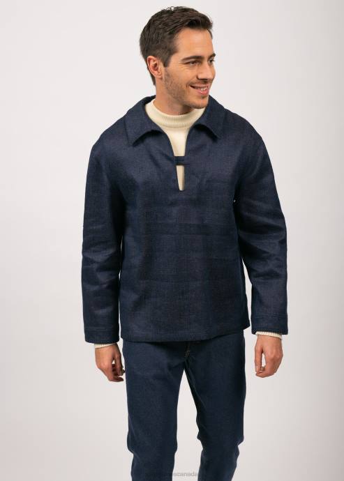 Saint James Unisex HISTOIRE V4HD170 Fisherman's Smock by Atelier Tuffery Hemp and Merino Wool BLUE - Image 3
