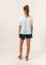 Saint James Unisex LARA V4HD113 Striped Tee With Heart Embroidery 100% Organic Cotton WHITE/LIGHT BLUE - Image 3