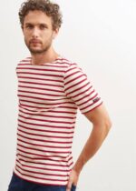 Saint James Unisex LEVANT MODERN V4HD42 Breton Stripe Short Sleeve Shirt Soft Cotton ECRU/MAROON - Image 3