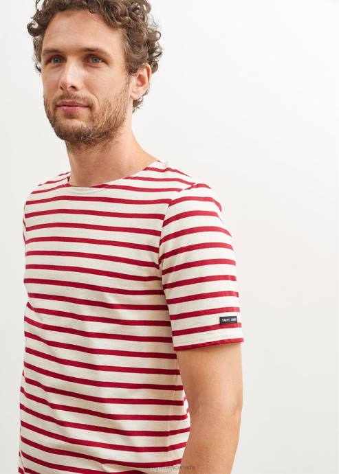 Saint James Unisex LEVANT MODERN V4HD42 Breton Stripe Short Sleeve Shirt Soft Cotton ECRU/MAROON - Image 5