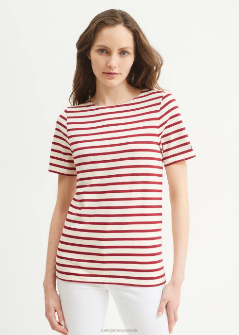 saint_james_unisex_levant_modern_v4hd42_breton_stripe_short_sleeve_shirt_soft_cotton_ecru_maroon.jpg Saint James Unisex LEVANT MODERN V4HD42 Breton Stripe Short Sleeve Shirt Soft Cotton ECRU/MAROON - Image 1