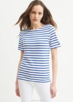 Saint James Unisex LEVANT MODERN V4HD43 Breton Stripe Short Sleeve Shirt Soft Cotton WHITE/ROYAL BLUE - Image 2