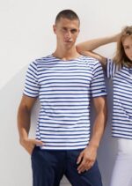Saint James Unisex LEVANT MODERN V4HD43 Breton Stripe Short Sleeve Shirt Soft Cotton WHITE/ROYAL BLUE - Image 3
