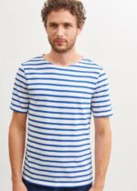 Saint James Unisex LEVANT MODERN V4HD43 Breton Stripe Short Sleeve Shirt Soft Cotton WHITE/ROYAL BLUE - Image 5