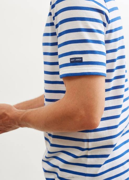 Saint James Unisex LEVANT MODERN V4HD43 Breton Stripe Short Sleeve Shirt Soft Cotton WHITE/ROYAL BLUE - Image 6