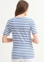 Saint James Unisex LEVANT MODERN V4HD43 Breton Stripe Short Sleeve Shirt Soft Cotton WHITE/ROYAL BLUE - Image 8