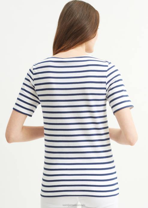 Saint James Unisex LEVANT MODERN V4HD44 Breton Stripe Short Sleeve Shirt Soft Cotton WHITE/NAVY - Image 2