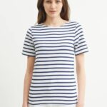 Saint James Unisex LEVANT MODERN V4HD44 Breton Stripe Short Sleeve Shirt Soft Cotton WHITE/NAVY
