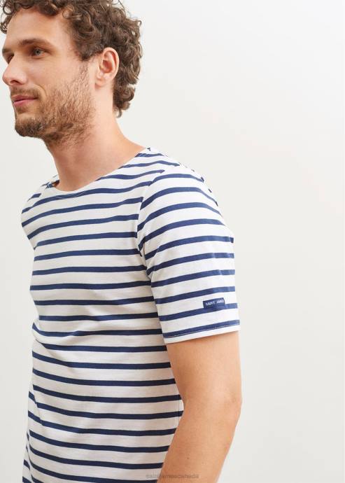 Saint James Unisex LEVANT MODERN V4HD44 Breton Stripe Short Sleeve Shirt Soft Cotton WHITE/NAVY - Image 3