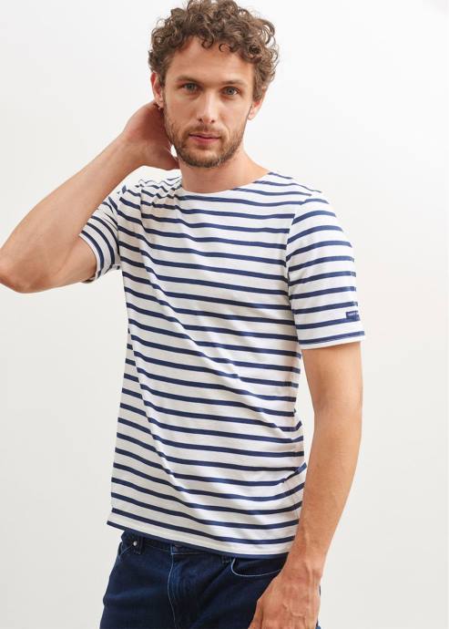 Saint James Unisex LEVANT MODERN V4HD44 Breton Stripe Short Sleeve Shirt Soft Cotton WHITE/NAVY - Image 4